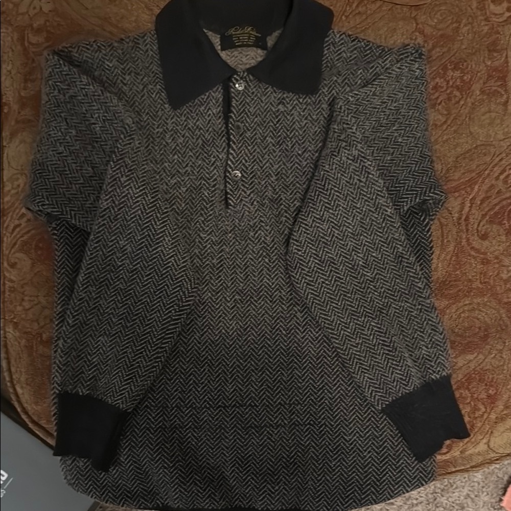 Chaps Black and Gray Herringbone Sweater